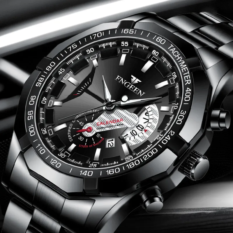 Fngeen Original Waterproof Men's Watches Luxury Stainless Steel Anti-Rust Luminous Display Glow in the Dark Casual Business Elegant Men's Watches J98